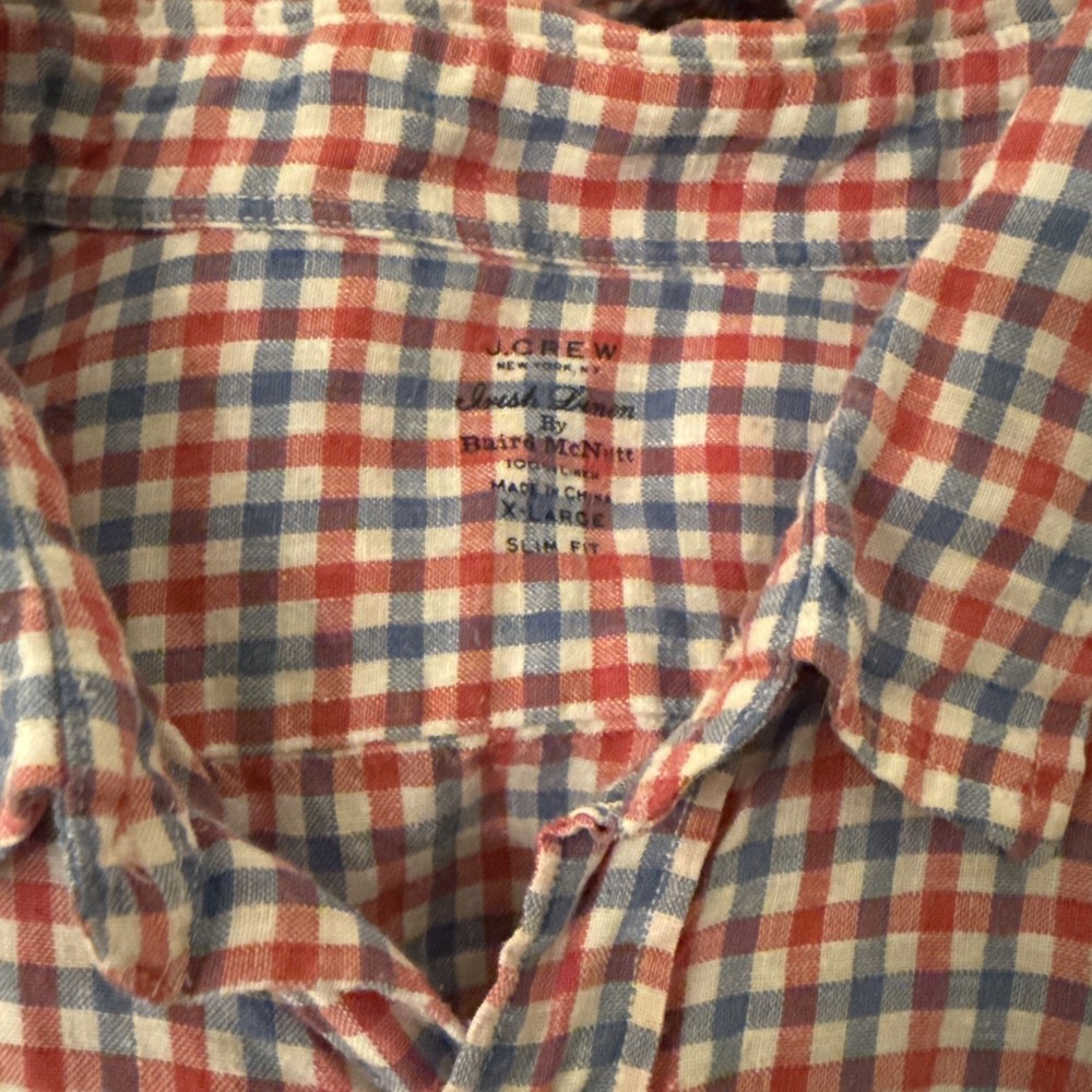 J. Crew Red and Blue Gingham Button-Down Shirt